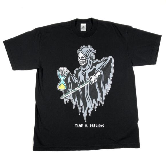 Warren Lotas Time Is Precious Death Grim Reaper Tee T Shirt Black Size Large B9 - Picture 1 of 6